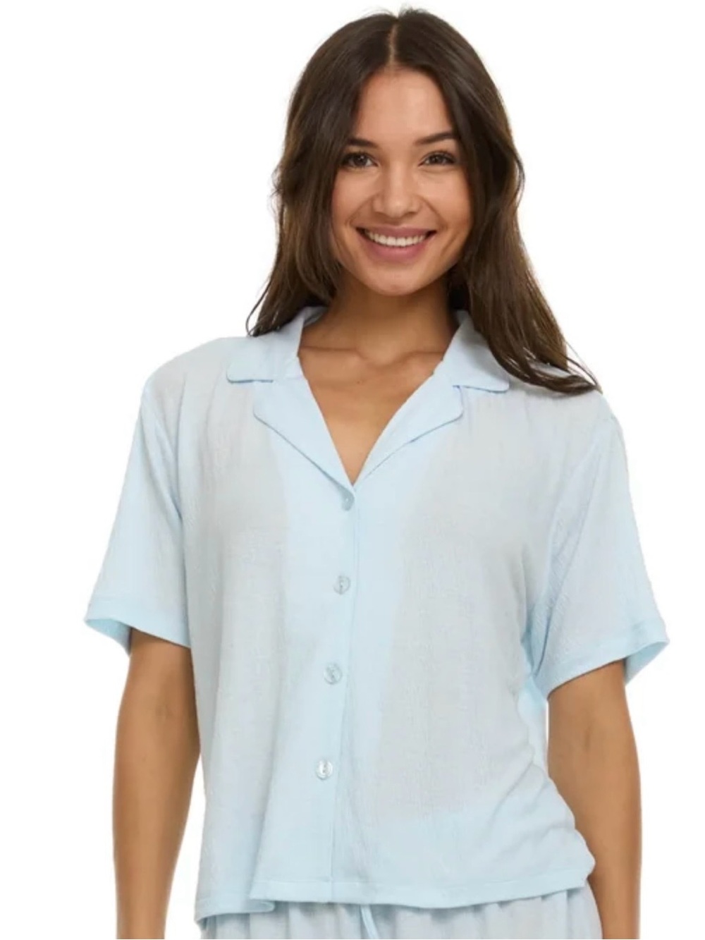 Flora Nikrooz XL Light Blue Soft Button Front Lounge Casual Top NWT